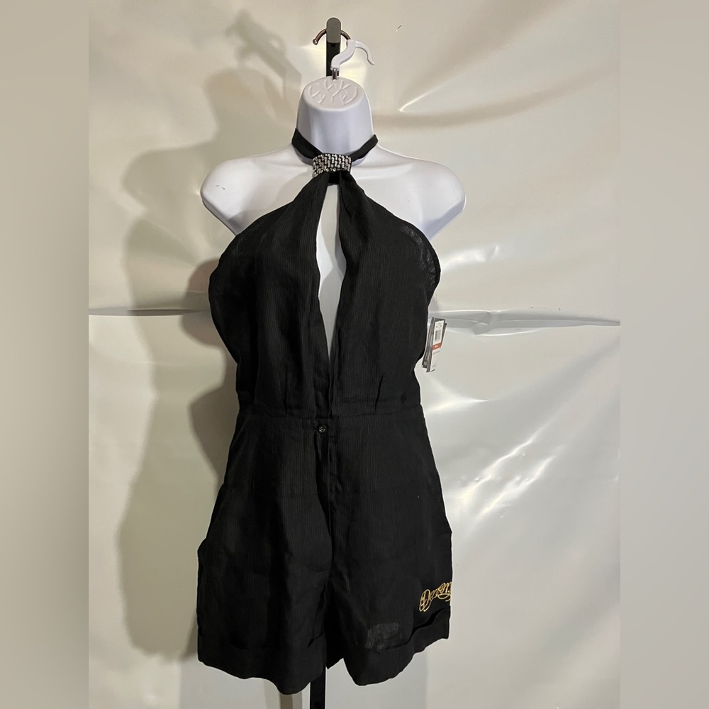 Women’s Dereon Linen Pinstripes Halter Romper Size Small